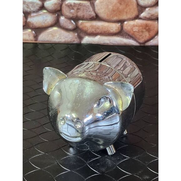 Vintage Metal Piggy Bank Silver Tone Retro Mid Century - Picture 1 of 7